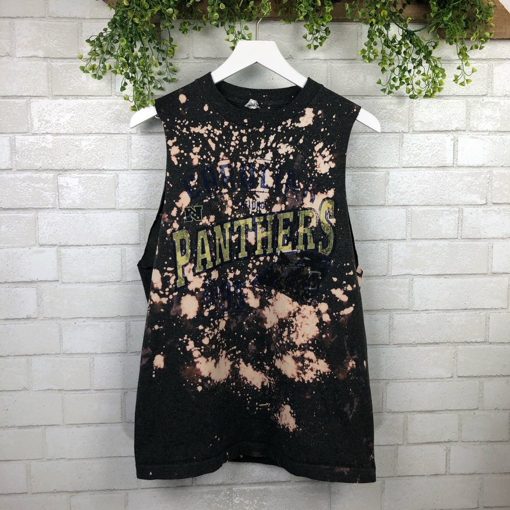 Carolina Panthers Custom Bleach Splatter Tank Top - Picture 2 of 5